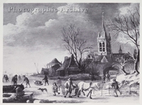 Village in Winter with Figures on a Frozen River