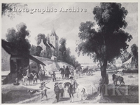 View of a Village with Soldiers on Horseback