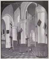 Interior of a Church with a Woman, Children and Dogs