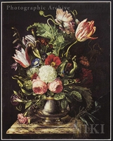 Flowers in a Vase on a Marble Ledge