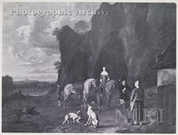 Hunting Party in a Rocky Landscape outside an Inn