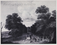 Horsemen and Dogs on an Alley with Large Trees