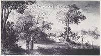 Wooded River Landscape with Figures on a Path and a Fisherman