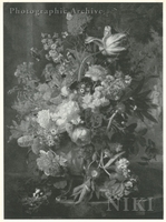 Still Life with Flowers and Nest Against a Park Landscape