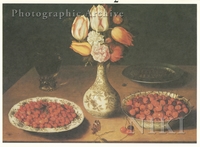 Flowers in a Vase, with Strawberries in Chinese Porcelain Dishes, a Glass of Wine and Nuts on a Pewter Plate