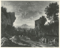 Rocky Landscape with Travellers on a Path by a Fountain