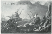 Men-of-war off a Rocky Coast in a Storm