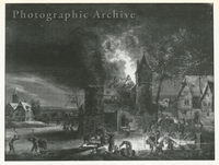 Riverscape with Town with Burning Buildings and Numerous Figures in the Foreground