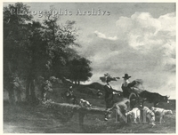 Hilly Landscape with Shepherdesses and Cattle Crossing a Wooden Bridge