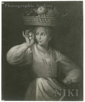 Portrait of a Young Woman with a Basket with Fruit on her Head
